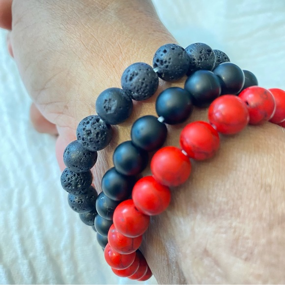 Semi-Precious Stone Stretch Bracelets x 3 size 6.50 inches - Picture 5 of 8